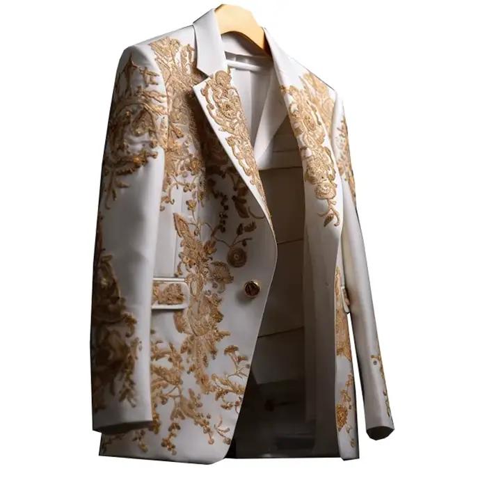 Costume de mariage pour hommes, or, broderie exquise, un manteau d'affaires, sur mesure, pour marié, Occasions formelles, taille personnalisée