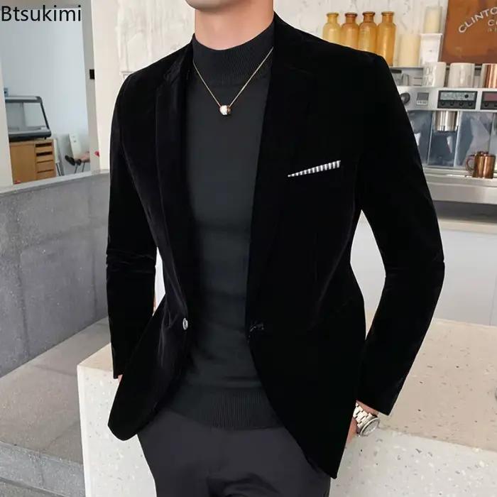 Nouvelle veste de costume homme style coréen 2026 en velours, décontractée et élégante, coupe slim, haute qualité pour hommes, polyvalente pour diverses occasions quotidiennes et spéciales