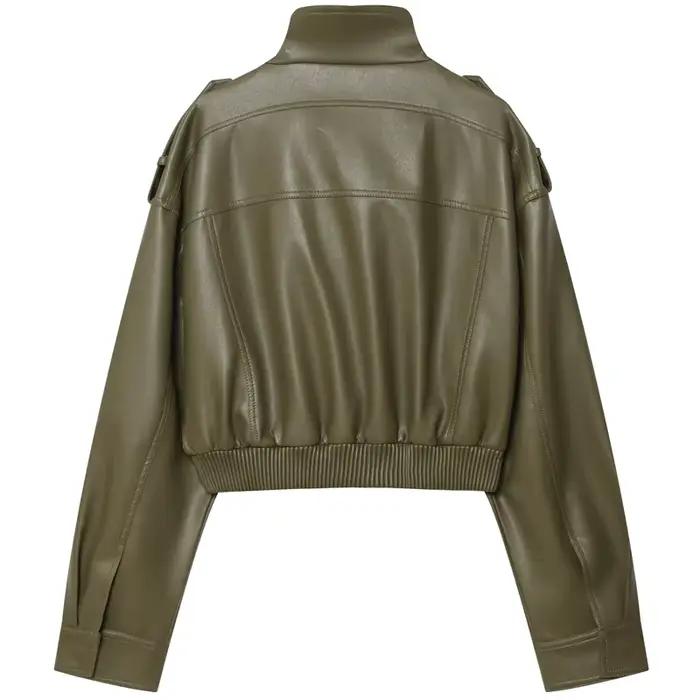 Veste simili cuir vert armée femme streetwear pour automne hiver occassions spéciales et mode urbain