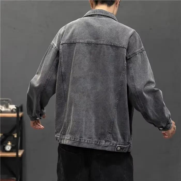 Veste en jean homme vintage streetwear décontractée col rabattu coton polyester pour hommes printemps automne occasions quotidiennes