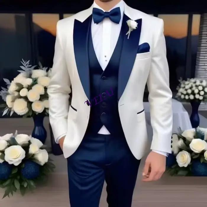 Costume d'affaires personnalisé blanc et bleu pour hommes
