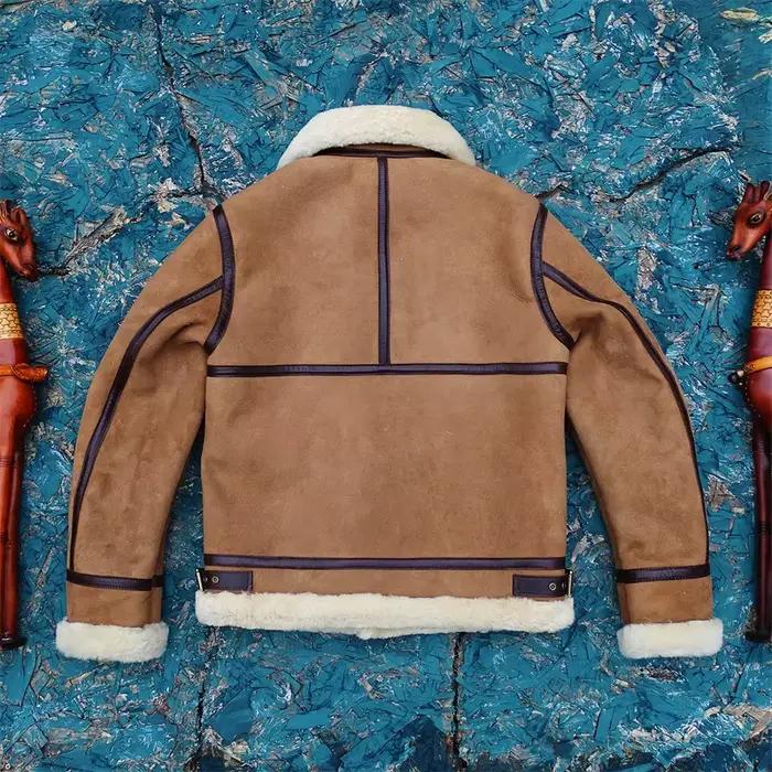 Veste en peau de mouton véritable marron clair pour homme