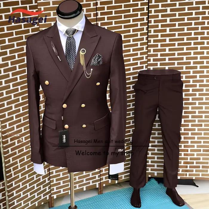 Smoking formel pour homme en polyester, élasthanne et viscose, veste et pantalon double boutonnage, élégant pour mariage et cérémonies officielles