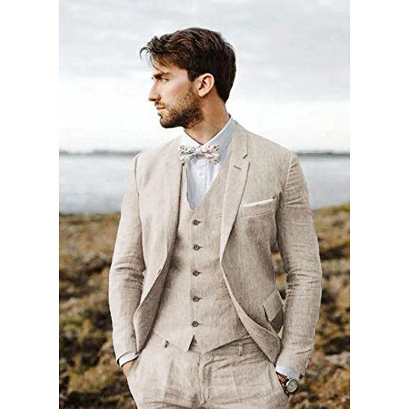Nouveau Design Costume en lin pour hommes 3 pièces ensemble de bal de mariage formel veste cintrée m