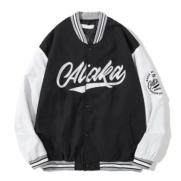 Vestes rétro américaines brodées lettre manteaux hommes moto bombe street en cuir baseball uniforme