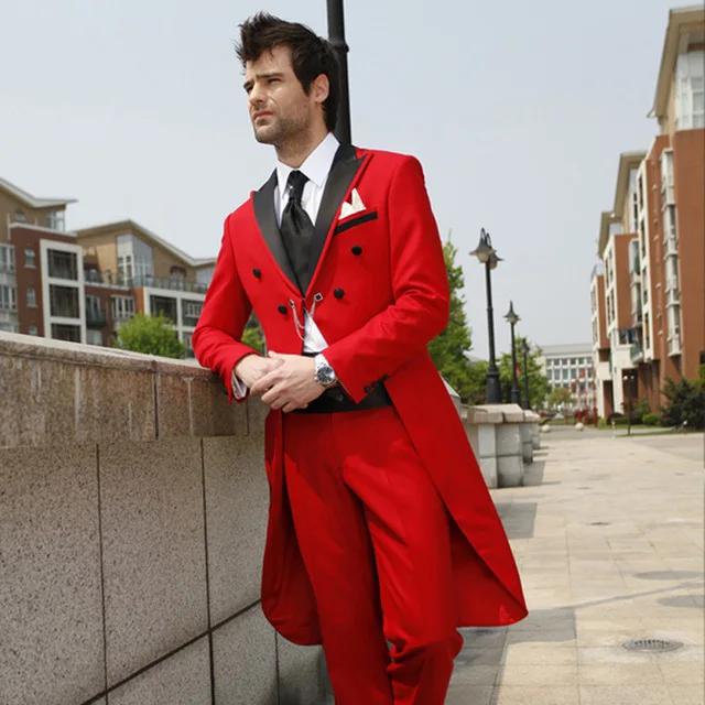 Costume de Mariage Homme Sur Mesure 2026 – Smoking Rouge avec Gilet et Pantalon pour Cérémonie, Bal