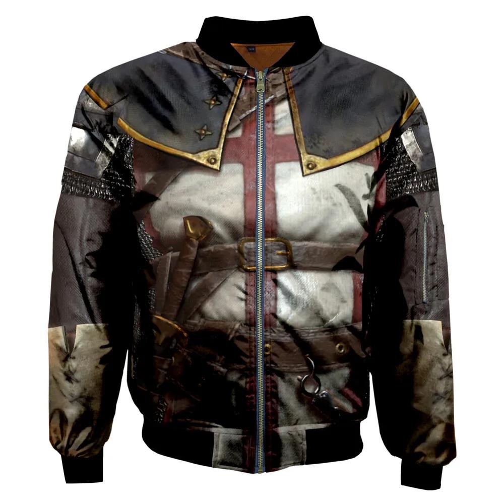 Blouson aviateur imprimé chevaliers templiers pour hommes, survêtements zippés 3D, manteau unisexe,