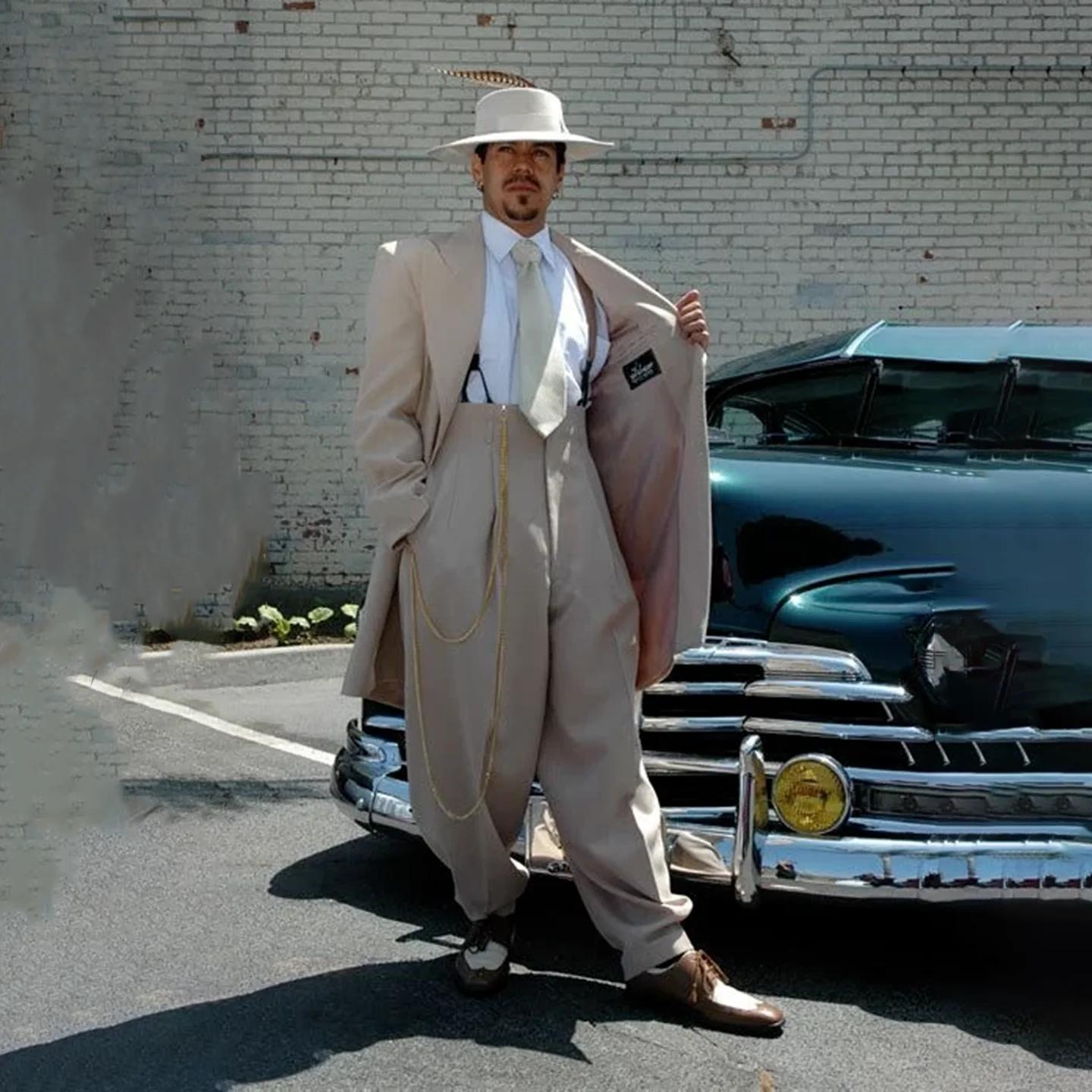 Costume Homme Beige Formel Style Britannique Zoot Suit Ample 2 Pièces Tendance Business Streetwear B