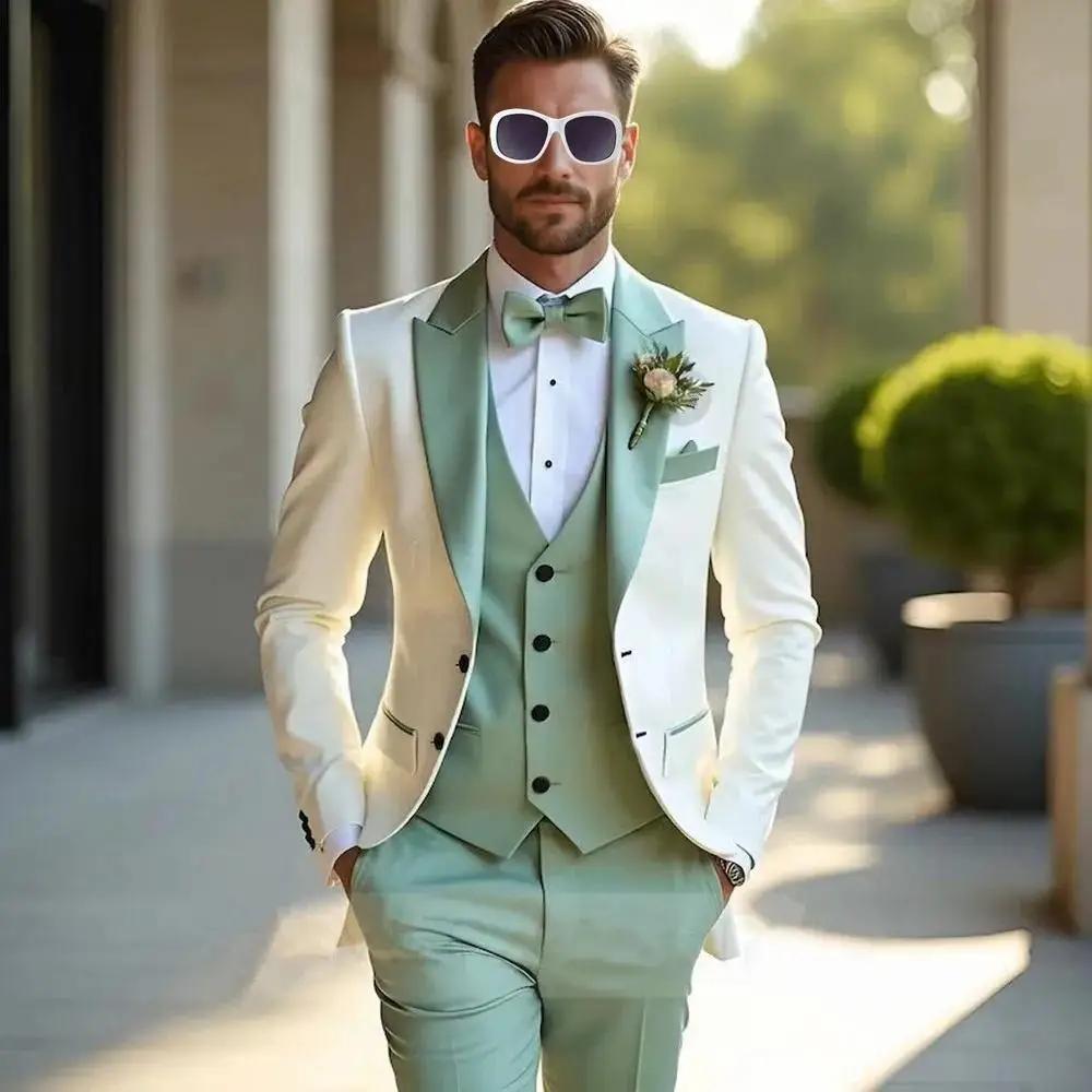 Costumes de mariage formels pour homme blancs et vert menthe, costumes de marié, costumes de garçons