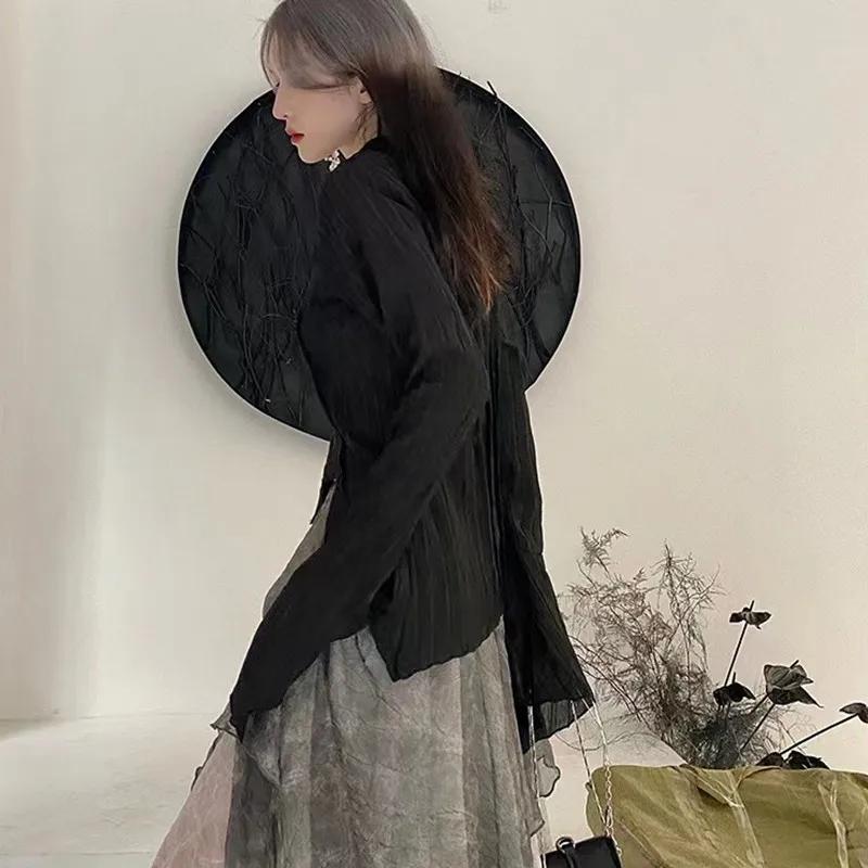 Karrram – chemise noire gothique, Style Yamamoto foncé, chemisier esthétique pour femmes, vêtements