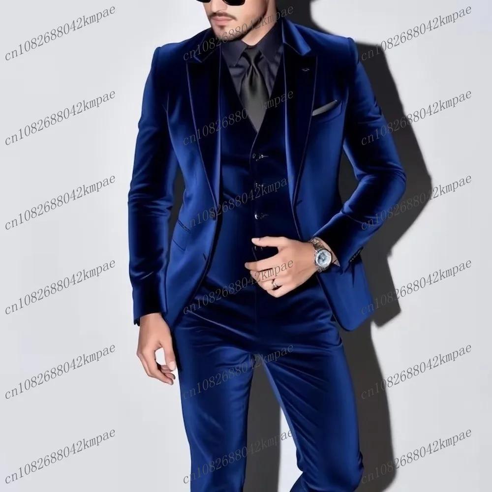 Nouveau bleu foncé velours hommes costume formel affaires marié Groomsman fête de mariage bal mâle T