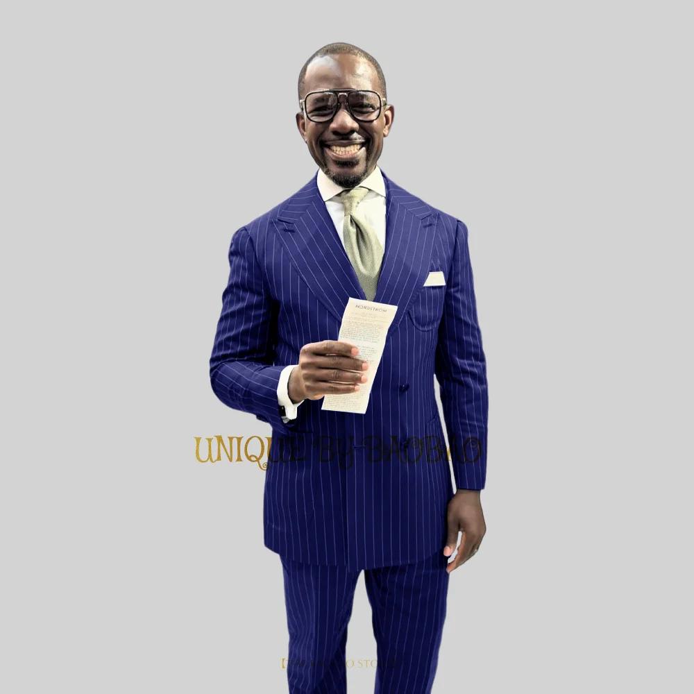 Costume 2 Pièces pour Homme (Veste + Pantalon), Blazer observateur Rayé à Double Boutonnage, Événeme