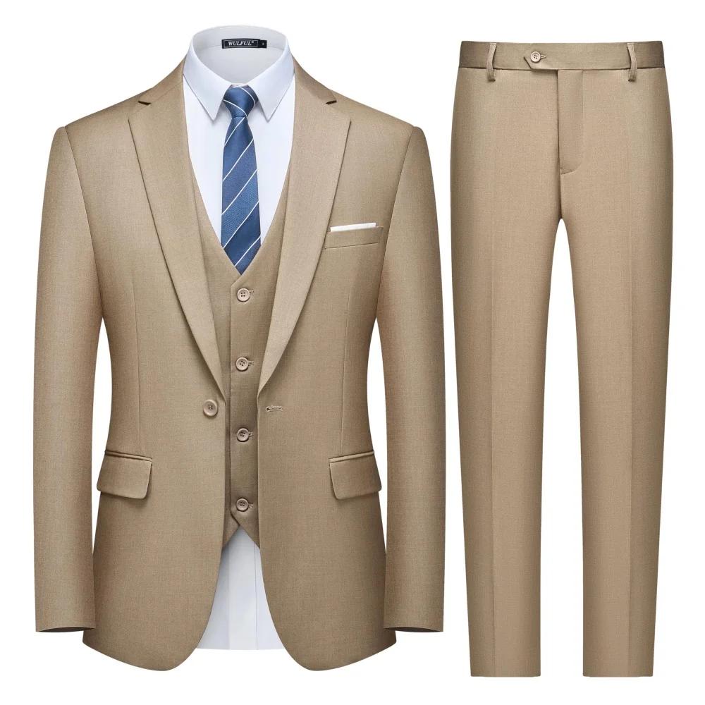 Ensemble de costume formel pour homme 3 pièces, ensemble de marié, revers cranté, coupe ajustée, ten