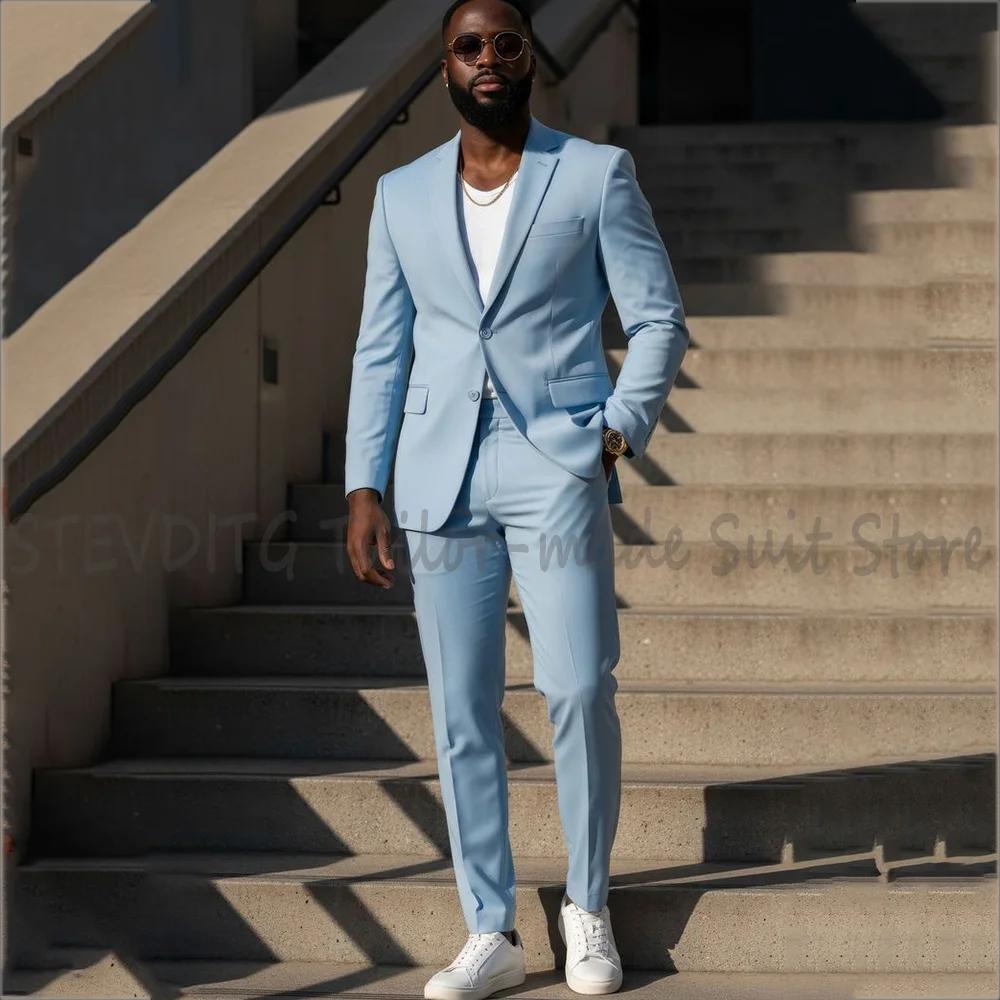 Costume Homme Bleu Ciel Élégant – Blazer et Pantalon Coupe Slim de Haute Qualité – Tenue Formelle po