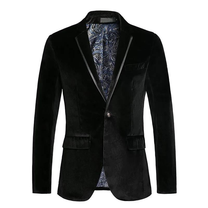Veste de costume en velours pour hommes, coupe cintrée, couleur Pure, à la mode, décontractée, loisi