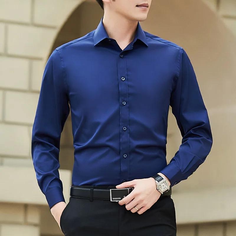 Chemise d'affaires à manches longues pour hommes, grande taille, couleur unie, mode classique, basiq