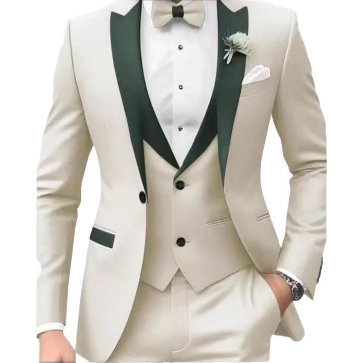 Nouveau Business décontracté MC mariage marié meilleur homme robe Jacquard hommes costume trois pièc