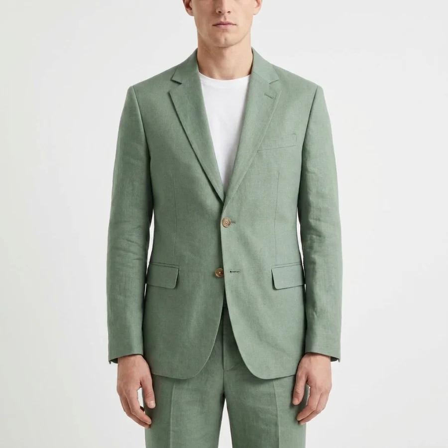 Costume homme en lin vert sauge pour bal de promo, 2 pièces, coupe ajustée, costume de mariage, vest