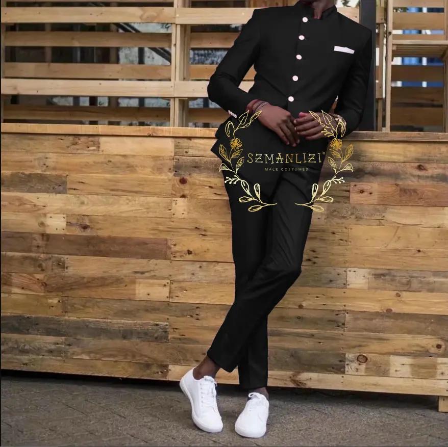 Costumes de mariage pour hommes, Style à la mode, coupe cintrée, col montant, Blazer, pantalon, 2 pi