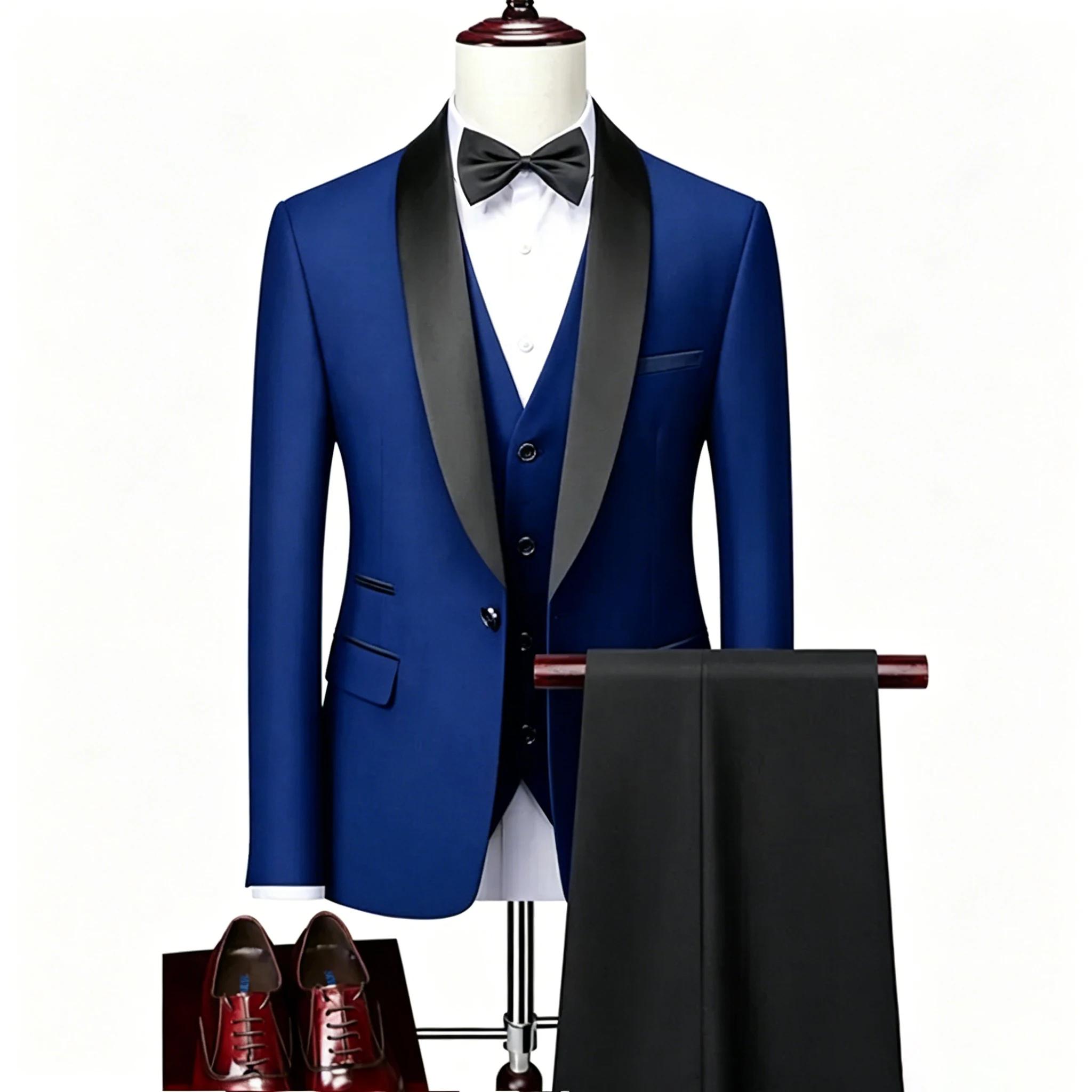 Ensemble de costume de smoking 3 pièces pour homme (veste + gilet + pantalon), blazer beige avec rev