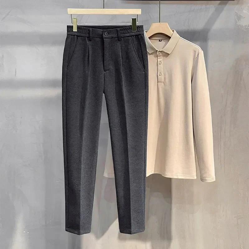 Pantalon de costume en laine pour hommes, mode coréenne, Slim, droit, taille élastique, formel, Busi