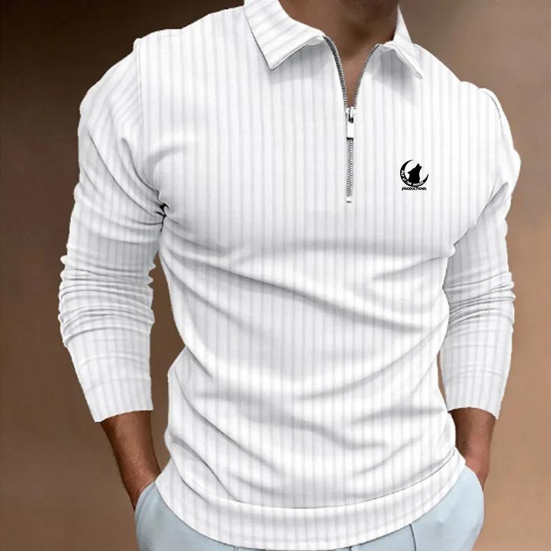 Polo à rayures zippées à manches longues pour hommes, vêtements neufs