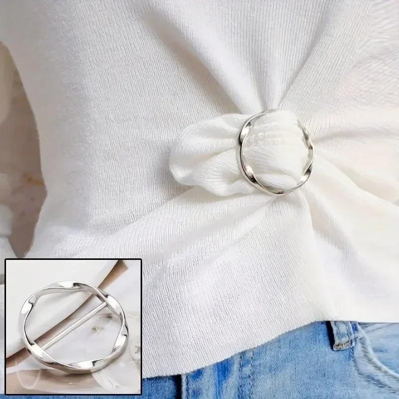 5 pièces mode métal rond cercle pince boucle châle T-Shirt cravate pince broche taille boucle polyva