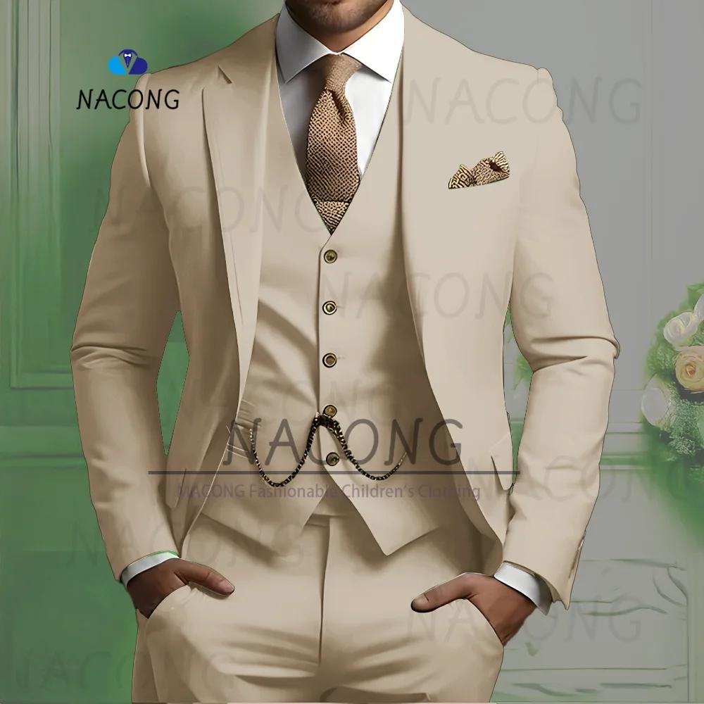 Costumes pour hommes ensemble 3 pièces costume de mariage coupe ajustée veste gilet pantalon robe fê