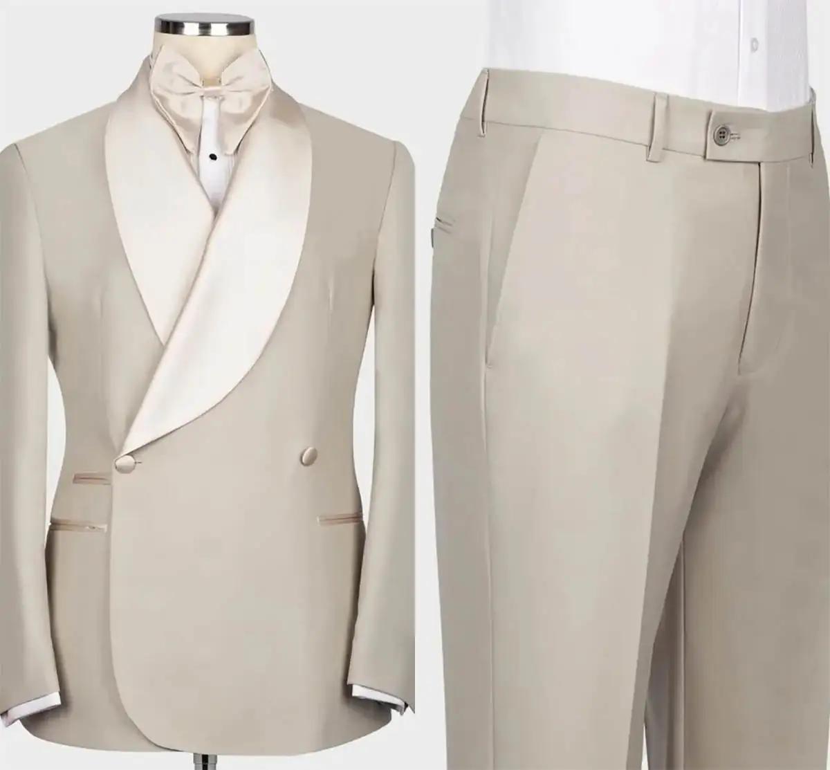Costume de Mariage Homme Couleur Unie avec Revers Châle, Ensemble 2 Pièces (Pantalon et Blazer) pour