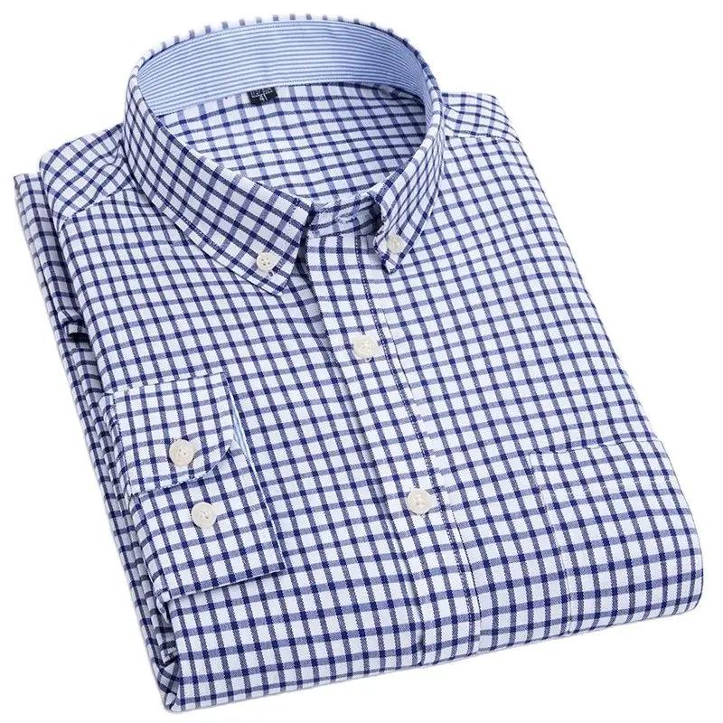 Chemise à manches longues pour hommes, sans repassage, Oxford, filature, slim, décontractée, confort