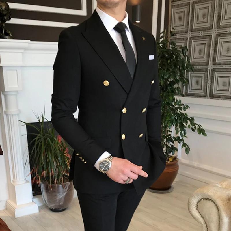Costumes à double boutonnage pour hommes avec revers pointu, coupe couvertes, smoking de mariage Gro