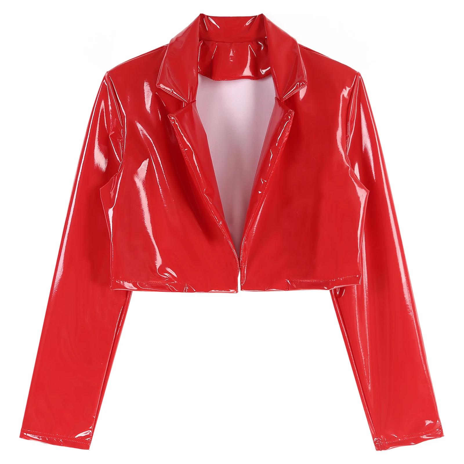Manteau court à manches longues pour hommes, veste en cuir verni à revers, manteaux de moto, Costume