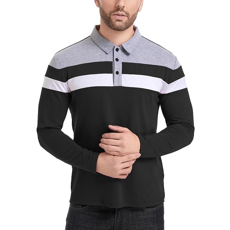 Chemise à manches longues pour hommes, décontractée, en coton, col Patchwork, pull rayé, Streetwear,
