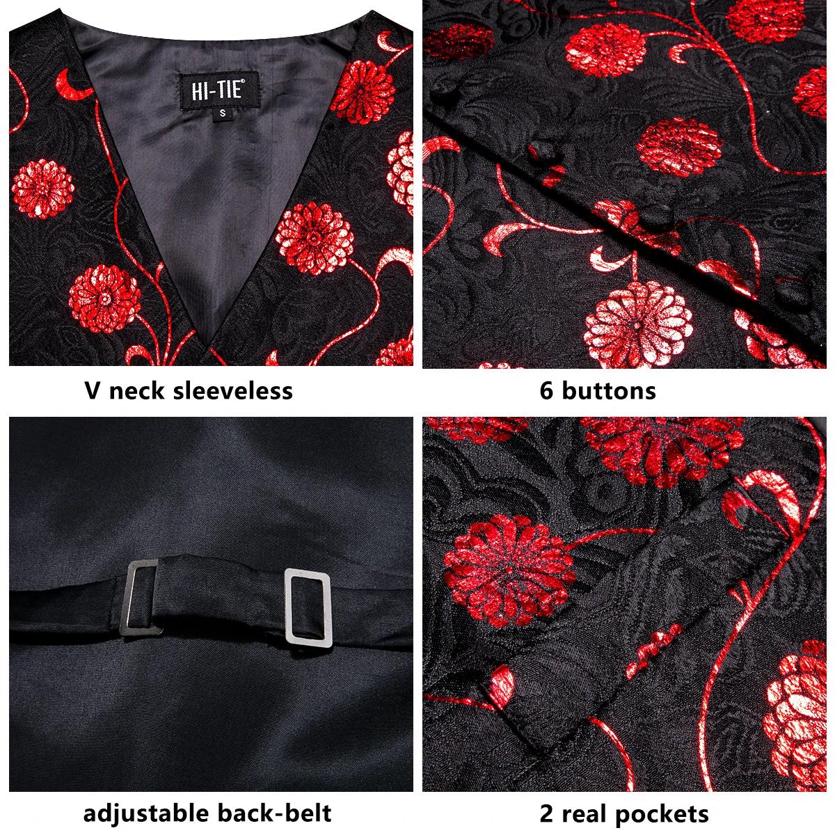 Ensemble de costume pour homme : Gilet, cravate, pochette et boutons de manchette jacquard floral Pa