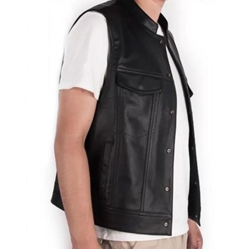 Gilet Homme Noir en Similicuir Style Motard Hip Hop Punk Printemps Sans Manches Grande Taille Décont