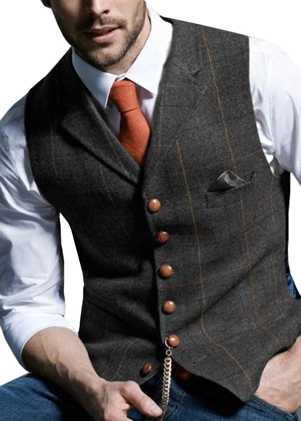 Gilets pour hommes Costume en Tweed Vêtements d'affaires pour hommes Gilet rayé Punk Gilet Groomman