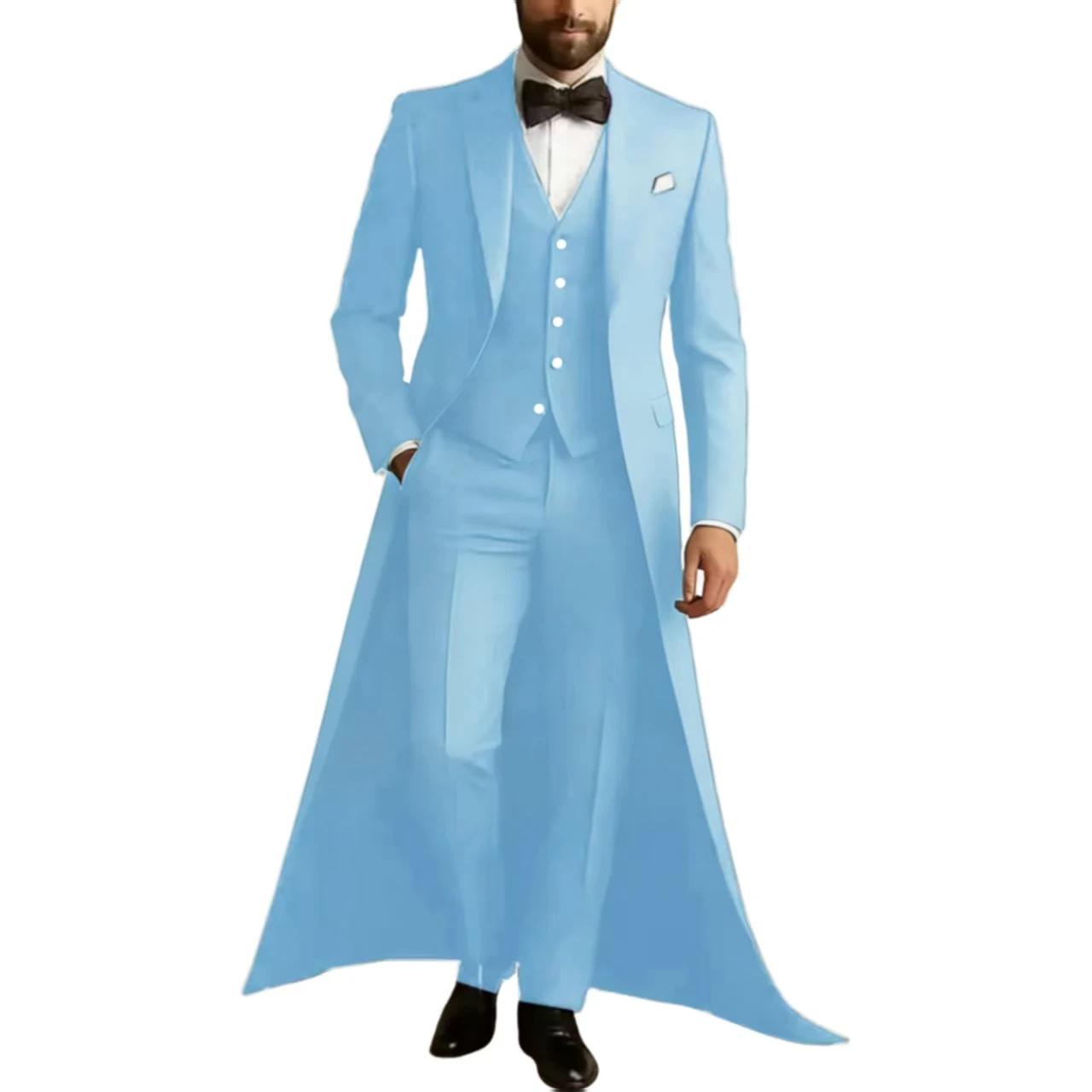 Costume Homme 3 Pièces de Mariage et Cérémonie : Veste Longue, Pantalon et Gilet – Tenue Habillée et