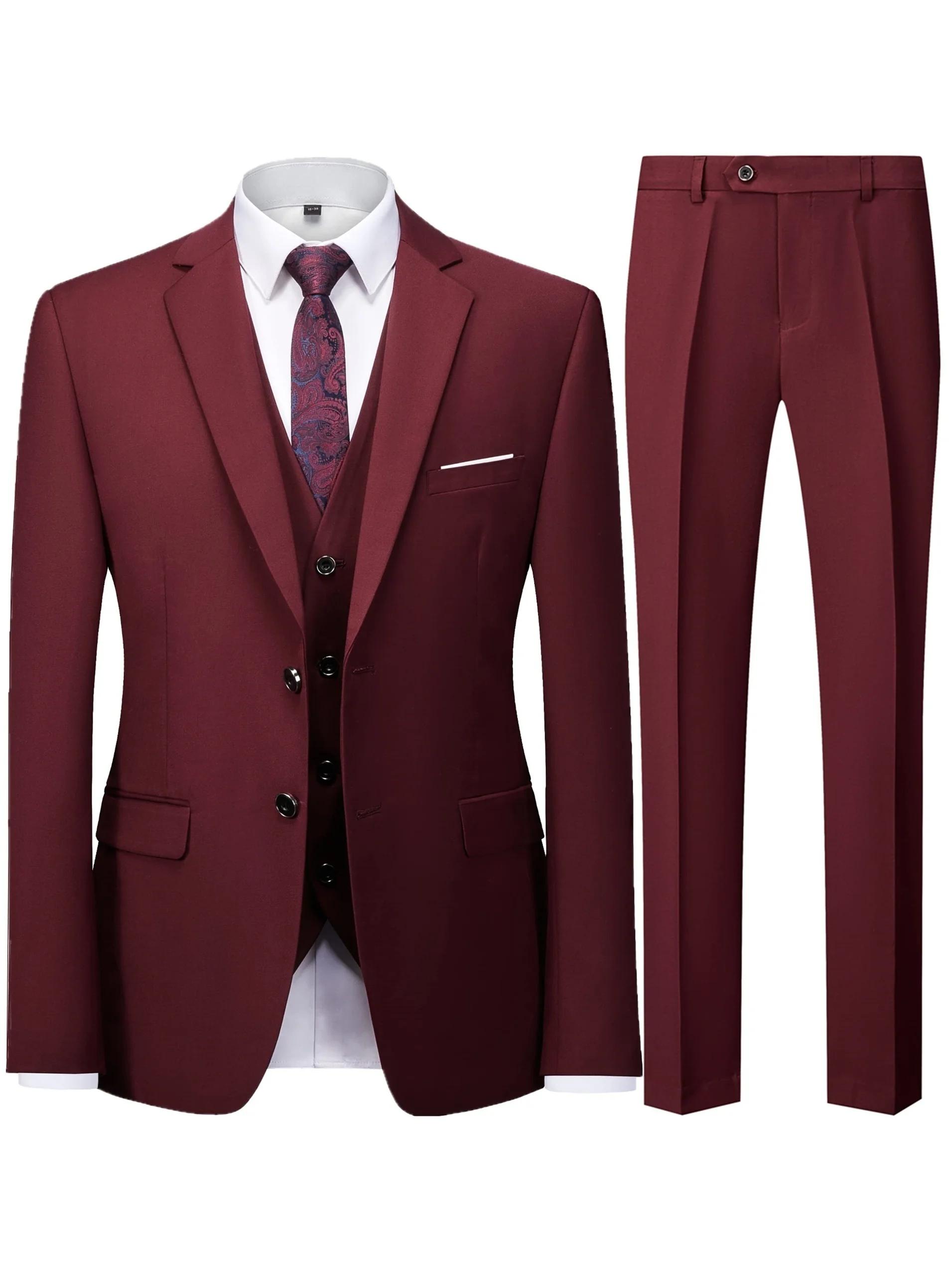 Ensemble de costume 2 pièces bordeaux pour homme (blazer + pantalon uniquement, gilet non inclus), v
