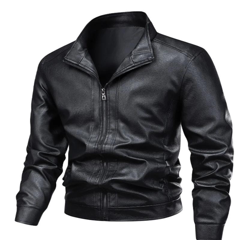 Nouvelle veste en cuir pour homme 2026, manteau de printemps, veste à col, coupe-vent décontractée p