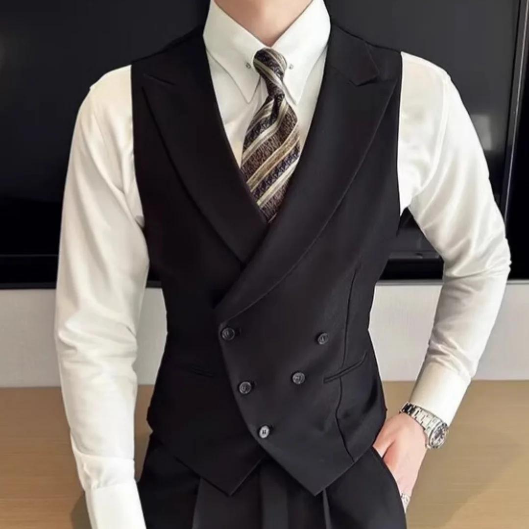 Hommes gilet noir avec revers solide Double bouton gilet pour mariage marié Banquet affaires travail