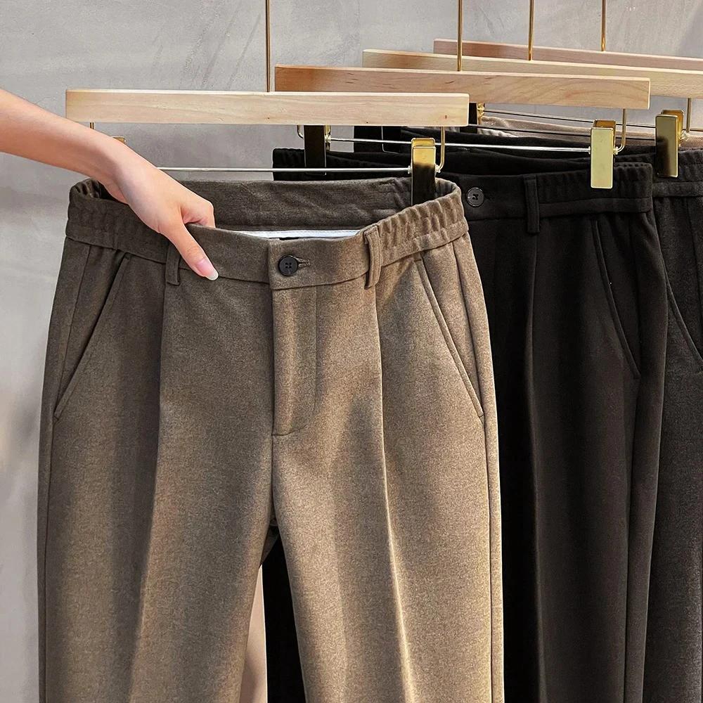 Pantalon de costume en laine pour hommes, mode coréenne, Slim, droit, taille élastique, formel, Busi