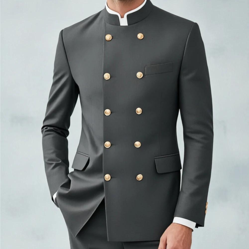Costumes à double boutonnage pour hommes avec col montant, blazer slim fit et pantalon, 2 pièces pou