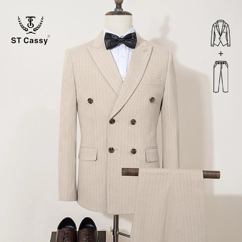 Costumes rayés noirs de haute qualité pour hommes, coupe ajustée, vêtements de luxe pour homme, cost