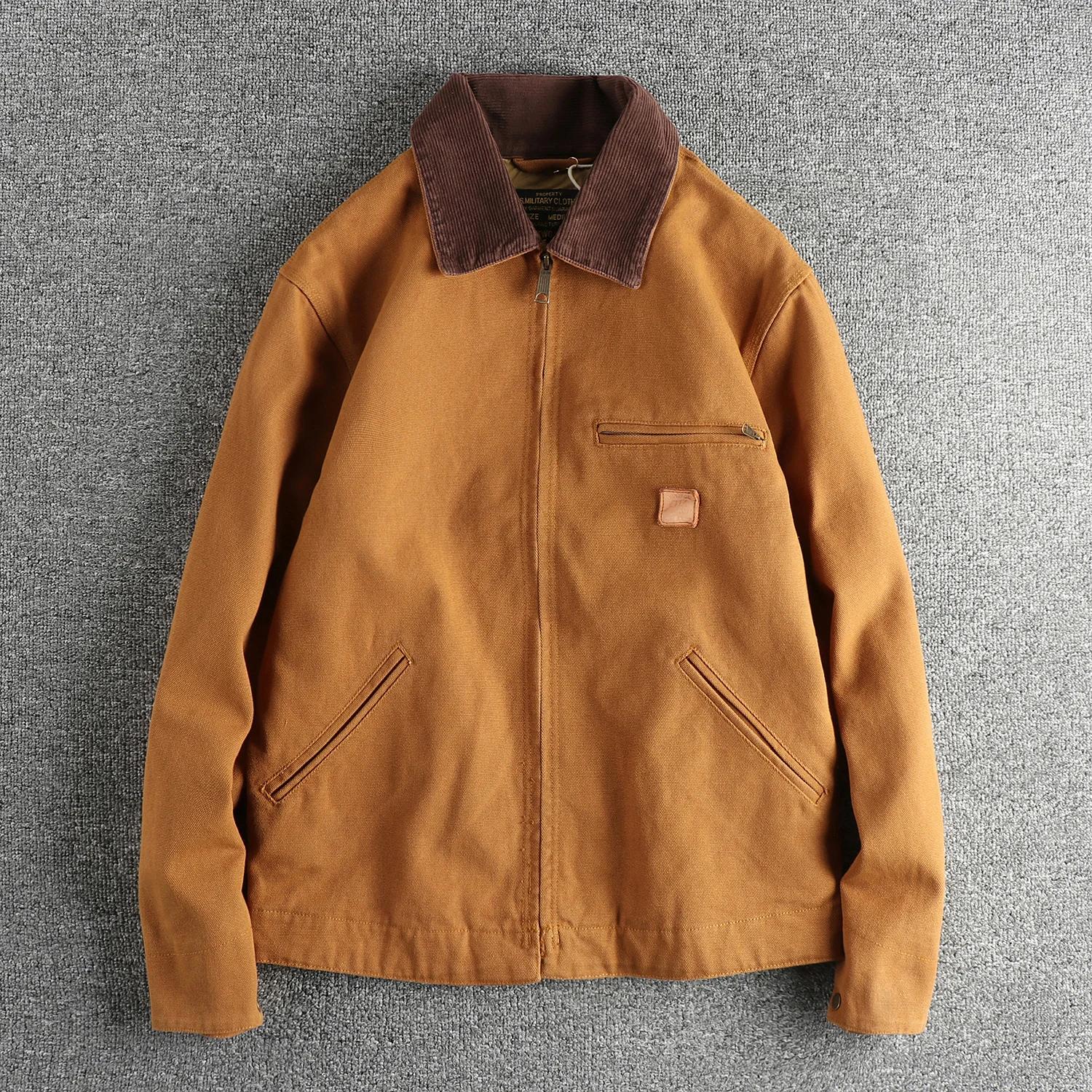 Veste Vintage Tendance en Toile Délavée pour Homme, Manteau de Travail en Tissu