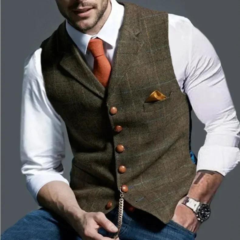 Gilet de costume classique décontracté pour homme, rétro, à revers en chevrons, en coton mélangé, tw
