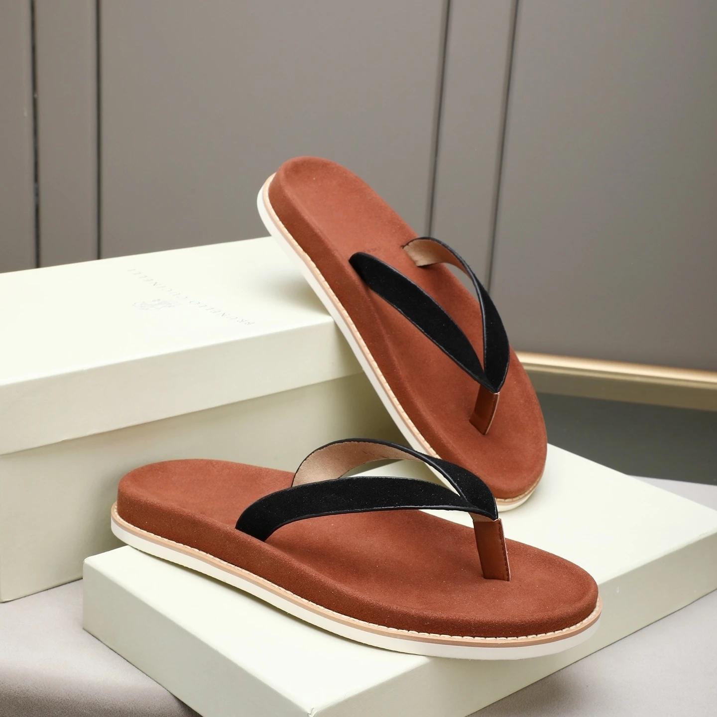 Chaussures pour hommes de marque de luxe, pantoufles en cuir faites à la main, chaussures de plage e