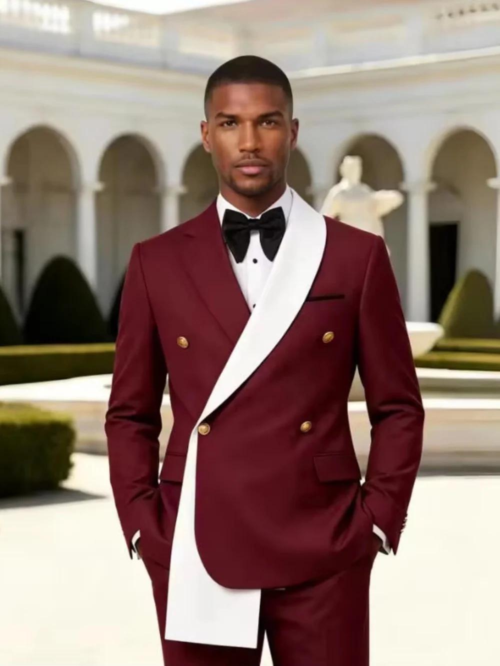Ensemble de Costume Élégant pour Homme 2 Pièces – Tenue de Cérémonie Croisée Slim Fit pour Mariage e