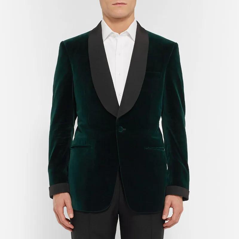 Nouvelle Veste en Velours Noir Tendance pour Homme, Blazer de Costume Slim à Revers Châle et Boutonn