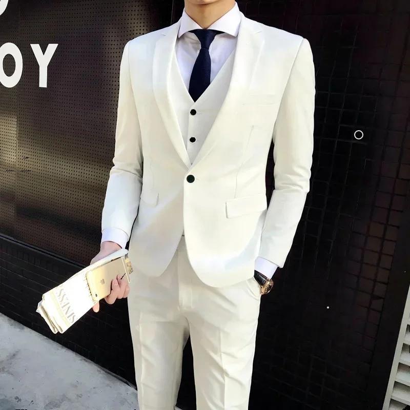Costume de mariage trois pièces pour homme, coupe ajustée décontractée, style coréen, tenue formelle