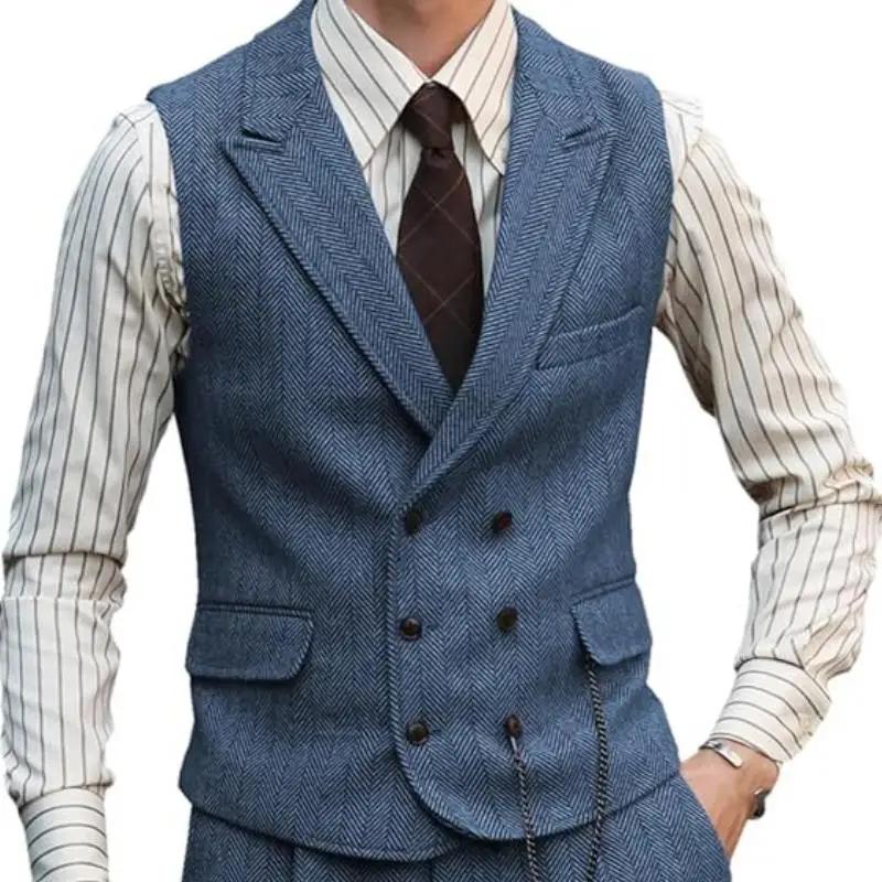 Gilet d'affaires en cuir suédé pour homme, gilet vintage, glaçure trempée, régulier, mince, banquet